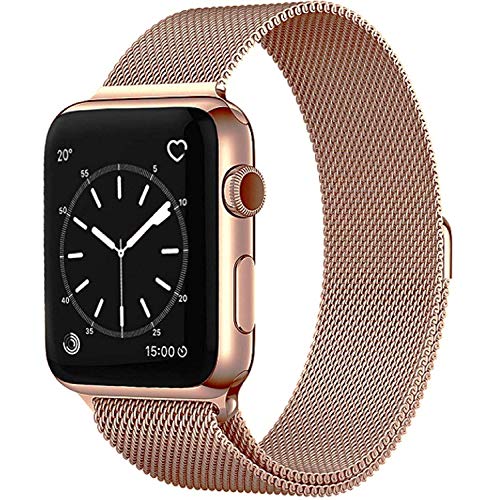 Product Cover OKPPA Compatible for Iwatch Band 38mm/40mm 42mm/44mm, Stainless Steel Mesh Wristband Loop Magnet Band Compatible with Iwatch Series 5/4/3/2/1 (Rose Gold, 42mm/44mm)