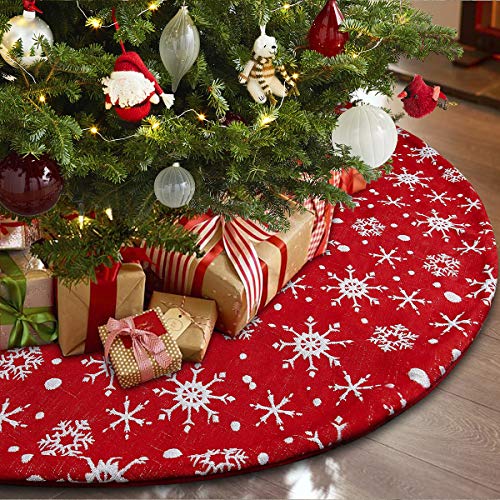 Product Cover Townshine 48 Inch Red Christmas Tree Skirt Snowflakes Tree Skirt Double Layers Thick Xmas Tree Mat Holiday Party Decorations