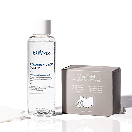 Product Cover Isntree Hyaluronic Acid Toner 6.76 fl.oz. with Cotton Pads | Face Hydrating Moisturizer for Dry & Acne Skin with 50% Hyaluronic Acid & Aloe | Oil & Fragrance Free/Natural | 2020 New Edition