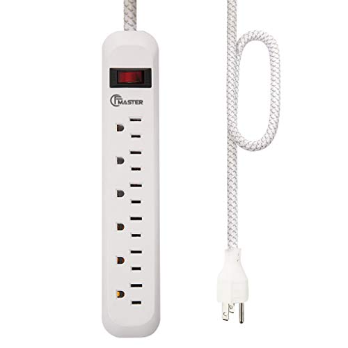 Product Cover Power Strip Surge Protector, CFMASTER 6 Grounded Outlets with Braided Fabric Cord & Straight Plug, 300 Joules, Wall-Mounted Strip with 2ft Long Extension Cord, Solid Safety Switch, for Home, Office