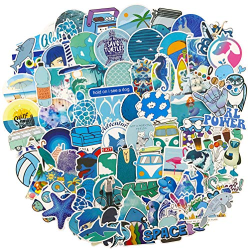 Product Cover Blue Stickers for Water Bottle, Big 100-Pack Cute Vinyl Waterproof Trendy Sticker for Teen Girl, Fashion Aesthetic Durable Decal for Laptop Phone Travel Case Skateboard Computer Guitar