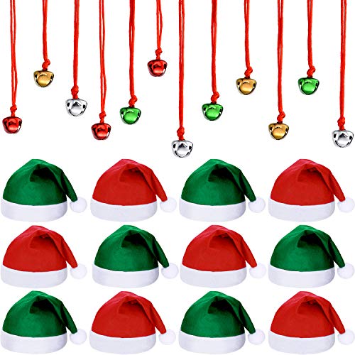 Product Cover 24 Pieces Christmas Non Woven Hats Jingle Bell Necklaces for Christmas Party (Color Set 2)