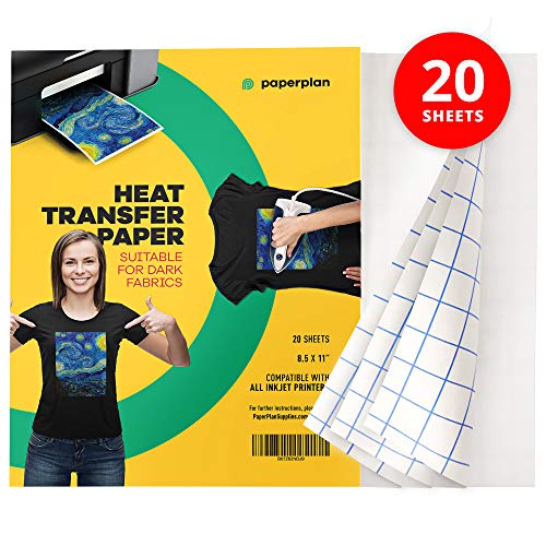 Product Cover Dark Transfer Paper For T Shirts (20 Sheets) - 8.5 x 11 - Iron On Transfer Paper For Dark Fabric - Heat Transfer Paper For Dark Fabric - Inkjet Printable - Heat Press - Sublimation Paper // Paper Plan