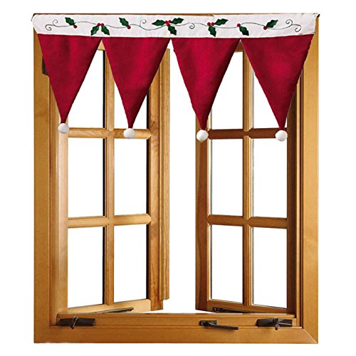 Product Cover Picturesque Christmas Santa Hat Curtain Valance Window Decorations Decals