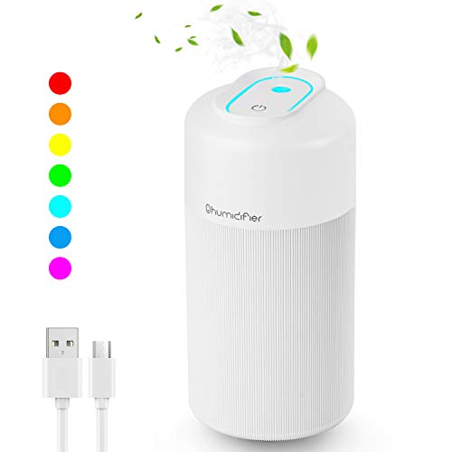 Product Cover USB Portable Mini Humidifier, 350ml Cool Mist Car Humidifier with 7 Colors Night Light, Waterless Auto Shut-Off & Quiet Operation for Baby Bedroom Travel Office Home