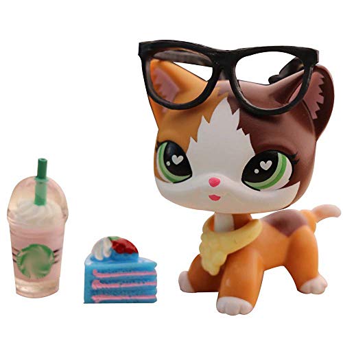 Product Cover lpsloverqa Judy lps Custom Shorthair Cat Meow Custom Kitty Yellow and Brown Heart Green Eyes with lps Accessories Drinks Cake Kids Gift