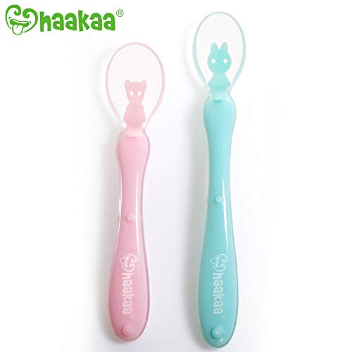 Product Cover Haakaa Baby Spoons First Stage Toddler Spoons Silicone Baby Spoons Self Feeding with Travel Case Gift Set, 2 Pack