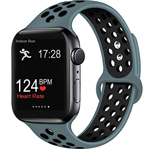 Product Cover Elaikement Sport Band Compatible with iWatch Bands 42mm 44mm Women Men, Breathable Sporty Replacement Wristband Compatible for Series 5/4/3/2/1 All Various Styles,42/44mm M/L - Celestial Teal/Black