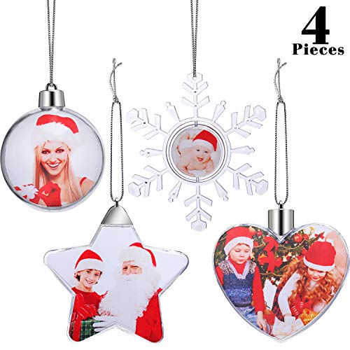 Product Cover 4 Pieces Christmas Plastic Photo Ornaments Photo Ball Ornaments for Christmas Photo Wall Display Christmas Tree Decoration, 4 Styles