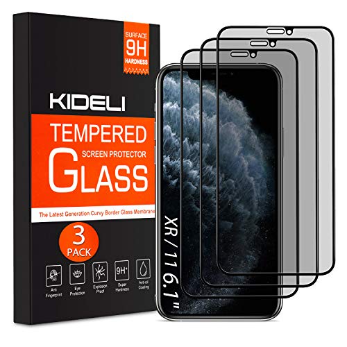 Product Cover KIDELI Privacy Screen Protector Compatible with iPhone 11/iPhone XR 6.1 Inch 3 Pack Full Coverage Anti-Spy Tempered Glass Film Anti-Scratch Case Friendly