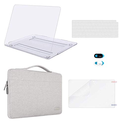 Product Cover MOSISO MacBook Air 13 inch Case 2019 2018 Release A1932 Retina Display, Plastic Hard Shell & Sleeve Bag & Keyboard Cover & Webcam Cover & Screen Protector Compatible with MacBook Air 13, Clear&Gray