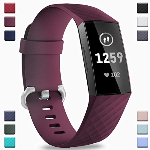 Product Cover Hamile Bands Compatible with Fitbit Charge 3, Waterproof Replacement Watch Strap Fitness Sport Band Wristband for Fitbit Charge 3 & Charge 3 SE, Small, Burgundy