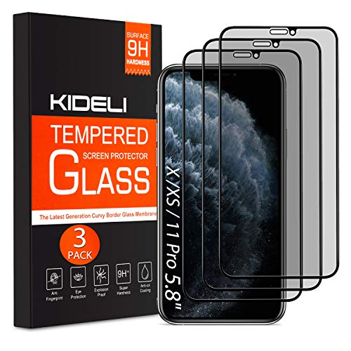 Product Cover KIDELI Privacy Screen Protector Compatible with iPhone 11 Pro/iPhone Xs/X 5.8 Inch 3 Pack Full Coverage Anti-Spy Tempered Glass Film Anti-Scratch Case Friendly