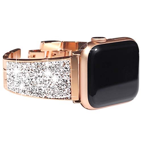 Product Cover NewWays Compatible for Apple Watch Band 38mm Women, Sparkling Bling Crystal Bracelet for Apple Watch Band 40mm Series 4 Series 5 iwatch Bands 38mm Womens (Rose Gold)
