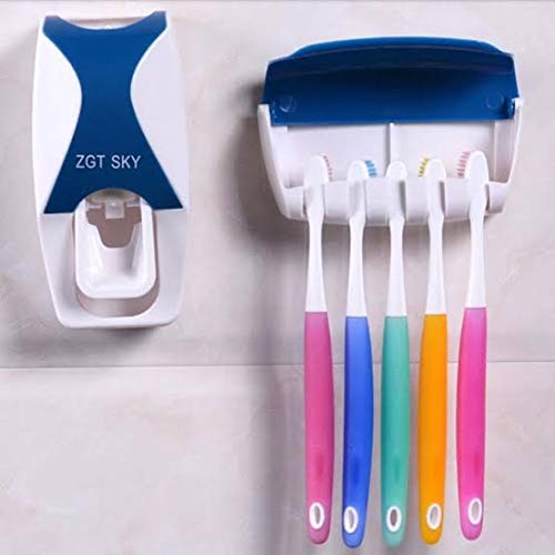 Product Cover Unity BrandTM Plastic Automatic Hands-Free Wall Mounted Toothpaste Dispenser Squeezer with Detachable 5 Hole Toothbrush Holder (Standard, Multicolour)