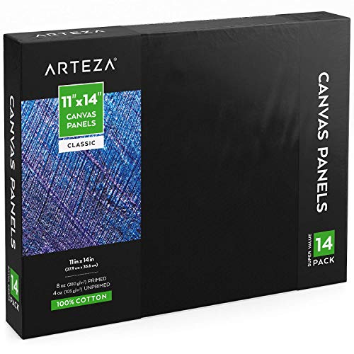 Product Cover Arteza 11x14 inch Black Canvas Panels for Painting, Pack of 14, Primed, 100% Cotton, Acid-Free, Art Boards for Acrylic & Oil Paint, Tempera & Wet Art Media