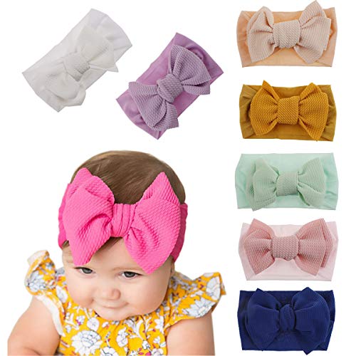 Product Cover 8 Pack Baby Girl Nylon Headbands Newborn Infant Toddler babies Hairbands and Big Bows Hair Accessories