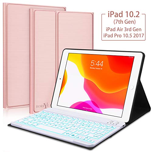 Product Cover New iPad 10.2 7th Generation 2019 Keyboard Case, Boriyuan 7 Colors Backlit Detachable Keyboard Slim Leather Folio Smart Cover for iPad 10.2 Inch/iPad Air 3 10.5