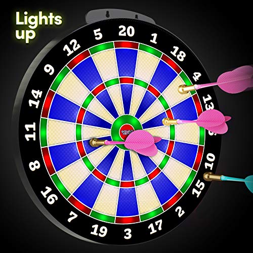 Product Cover Light-up Magnetic Dart Board Game - Innovative Illuminated Kids Safe Dartboard Set with Glow-in-the-Dark Darts for Kids, Teens & Adults - Sports Gifts for Boys & Girls - Indoor or Outdoor Party Games