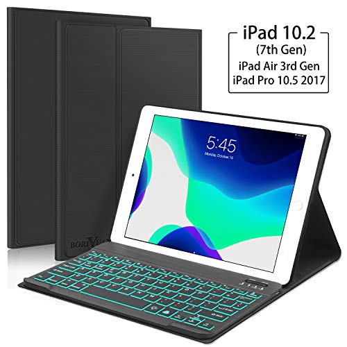 Product Cover New iPad 10.2 7th Generation 2019 Keyboard Case, Boriyuan 7 Colors Backlit Detachable Keyboard Slim Leather Folio Smart Cover for iPad 10.2 Inch/iPad Air 3 10.5