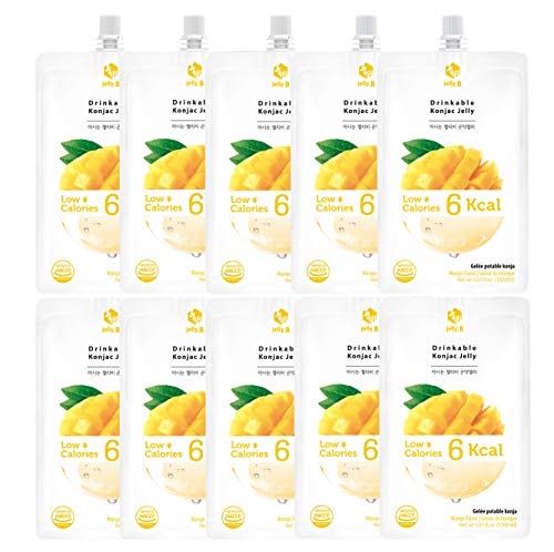 Product Cover Jelly.B Drinkable Konjac Jelly (10 Packs of 150ml) - Healthy and Natural Weight Loss Diet Supplement Foods, 0 Gram Sugar, Low Calorie, Only 6 kcal Each Packets, (Mango)
