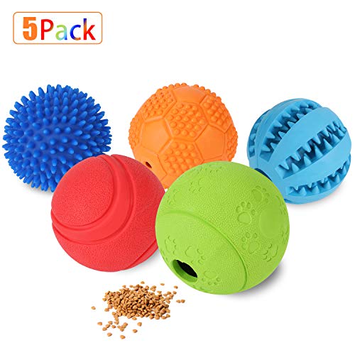 Product Cover Slopehill 5 Interactive Dog Toys Balls for Small Medium Large Dogs, Dog Puzzle Toys for Boredom, Durable Squeaky Balls IQ Treat Ball Dog Chew Toys, Nontoxic Bite Resistant Toy Balls Treat Dispenser