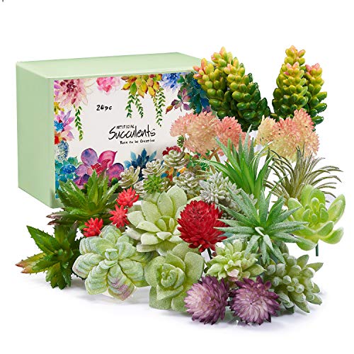 Product Cover ZHOUBIN Artificial Succulents Plants - Fake Succulents-Bulk Mini Assorted Faux Succulent Plants Set (24 Pcs)