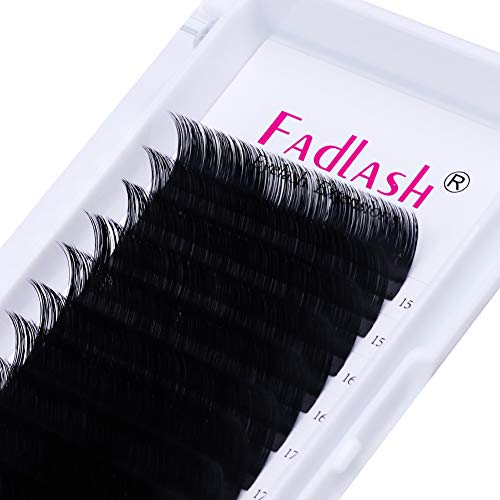 Product Cover Eyelash Extensions FADLASH 0.18 Thickness D Curl Lash Extensions 15-20mm Length Supply Individual Lashes Classic Eyelash Extensions Silk Lashes Single (0.18-D, Mix 15-20mm)