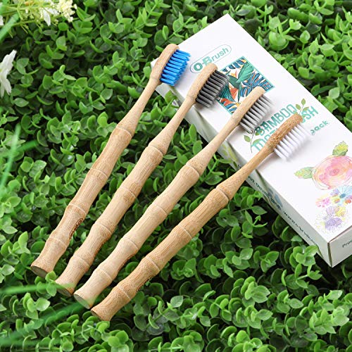 Product Cover OBrush Bamboo Toothbrush Medium Bristles | Eco Toothbrush Unique Bamboo Toothbrush with Tapered Bristle 4 Colors | Natural Wooden Eco Friendly BPA Free Tooth Brush Pack of 4