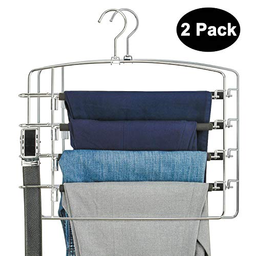 Product Cover DOIOWN Pants Hangers Non Slip Space Saving Clothes Hangers with Belt Hook, Slacks Hangers Swing Arm Closet Storage Organizer for Pants Jeans Trousers Scarfs Ties Towels