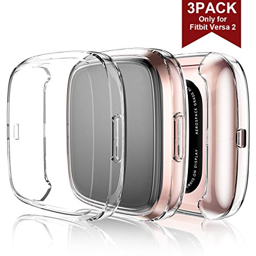 Product Cover Maledan Compatible with Fitbit Versa 2 Screen Protector Case, 3 Pack Clear Ultra Thin Full Protective Case Cover Scratch Resistant Shock Absorbing for Fitbit Versa 2 Smartwatch Bands Accessories