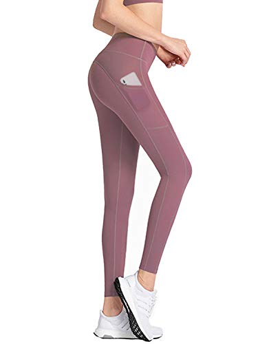 Product Cover Lynfun High Waist Yoga Pants with Pockets, Tummy Control, Workout Pants for Women 4 Way Stretch Yoga Leggings with Pockets... (Pink, Medium)