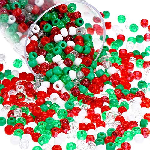 Product Cover 850 Pieces Christmas Pony Beads Glitter Pony Beads Plastic Craft Beads with Storage Box for Christmas Home Decoration DIY Crafts