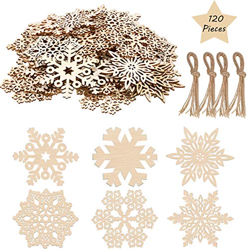 Product Cover Tatuo 120 Pieces Unfinished Wooden Ornaments Christmas Wood Ornaments Hanging Multi Snowflake Shape Embellishments Crafts for DIY Christmas Hanging Decoration