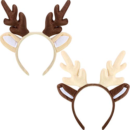Product Cover Bememo 2 Pieces Antler Headband Reindeer Headband Christmas Easter Headwear with Ears (Style B)