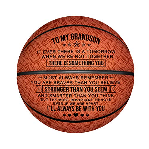 Product Cover Kenon Engraved Basketball for Grandson - Personalized Basketball Indoor/Outdoor Game Ball for Grandson - You are Braver Than You Believe Stronger Than You Seem (to My Grandson)