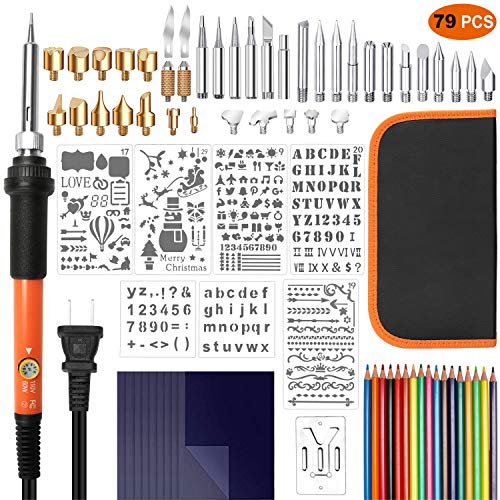 Product Cover Foxgro Wood Burning Kit, 79pcs Pyrography Pen Set with Adjustable Temperature Switch, Woodburning Tool Kit - Embossing/Carving/Soldering Tips/Stencils/Color Pencils/Carbon /Holder/Carrying Case
