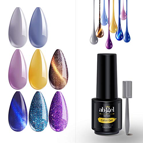 Product Cover ab gel Nude & Glitters & Cat Eye Gel Polish Set - Popular in Fall Winter Nail Art Home Manicure Kit(8 Colors,5ml Each)