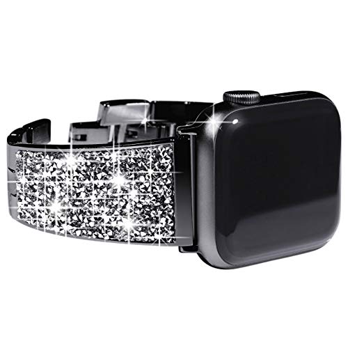 Product Cover NewWays Compatible for Apple Watch Band 38mm Women, Sparkling Bling Crystal Bracelet for Apple Watch Band 40mm Series 4 Series 5 iwatch Bands 38mm Womens (Black)