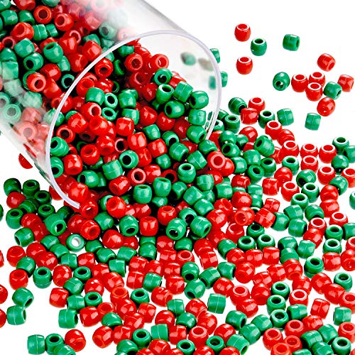 Product Cover 1000 Pieces Christmas Pony Beads Plastic Craft Beads Christmas Round Beads with Box for Christmas Decoration DIY Crafts Jewelry Making