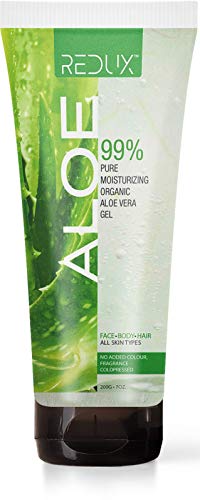 Product Cover Redux Aloe 99% Pure Moisturizing Organic Aloe Vera Gel with Moroccan Argan, Jojoba & Vitamin C+E - For Face, Body, Hair - 200GM