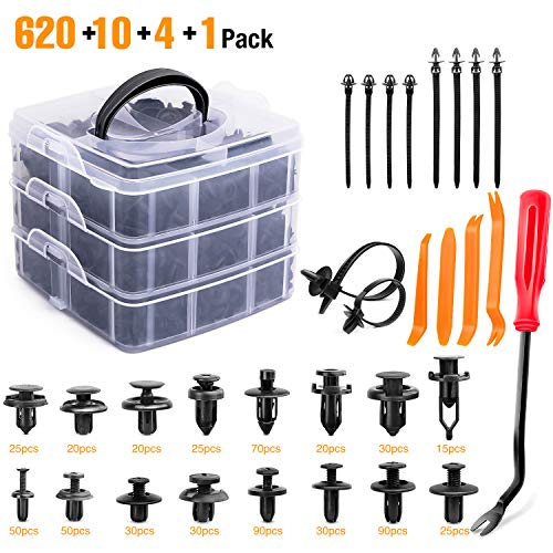 Product Cover GOOACC 635Pcs Car Push Retainer Clips & Auto Fasteners Assortment -16 Most Popular Sizes Nylon Bumper Fender Rivets with 10 Cable Ties and Fasteners Remover for Toyota GM Ford Honda Acura Chrysler