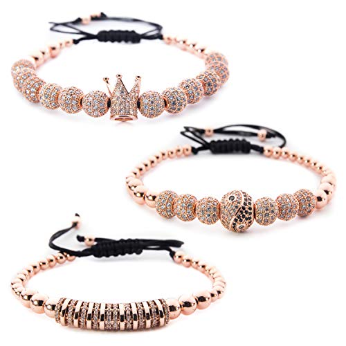 Product Cover Bracelets For Men And Women - Crown Charm Bracelets For Women And Men - Rose Gold Bracelets For Women And Men - Set Of 3 Beautiful Charm Bracelet.