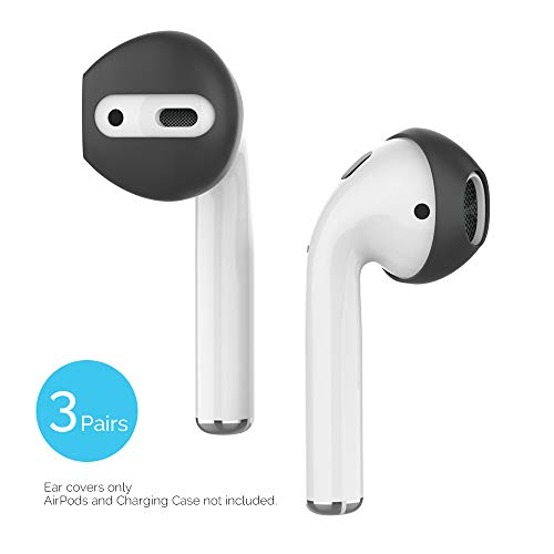 Product Cover Delidigi 3 Pairs AirPods Ear Cover Ultra Thin Earbud Ear Tips [Charge in The Case] Compatible with Apple AirPods 2 & 1 or EarPods (Black)