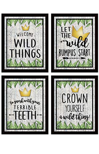 Product Cover Katie Doodle Wild One Birthday Decorations Centerpiece Table Door Sign Pack for Boys Girl - Super Cute Where The Wild Things are Inspired Party Supplies Decorations | Includes 4 Signs [Unframed]