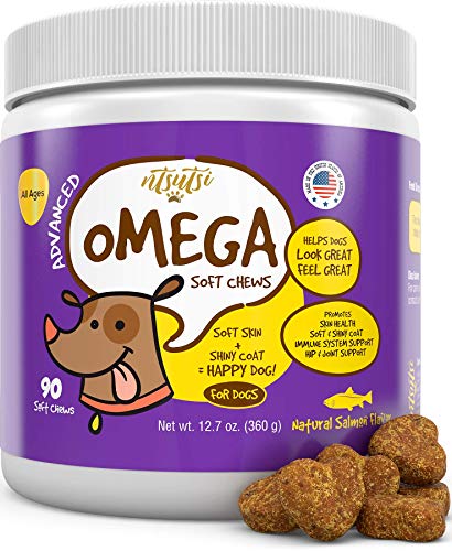 Product Cover ntsutsi Fish Oil Soft Chews for Dogs - Natural Omega 3, 6 & 9 for EPA & DHA Fatty Acids - Pet Supplement for a Healthy Coat, Joint & Immune System Support, Itching or Dry Skin Relief - 90 pcs