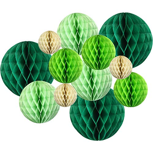 Product Cover Just Artifacts Decorative Round Tissue Paper Honeycomb Balls 12pcs Assorted Sizes (Color: Greens)