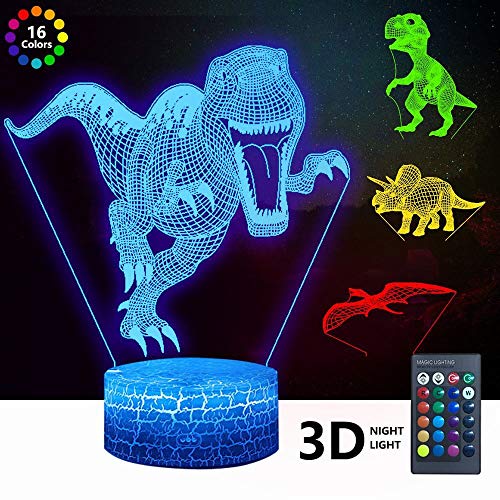 Product Cover Dinosaur Toys, Dinosaur 3D Night Light for Kids (4 Patterns), 16-Color Remote Control Color Change, Gift GRAP, Xmas Birthday Gifts for Boy Girl Man Child 7378