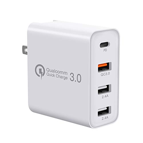 Product Cover USB C Charger, GOOJODOQ 48W 4 Ports Fast Charging PD Wall Chargers with Quick Charge 3.0, Multi Port USB-C Travel Adapter for Samsung Galaxy S10/S9/S8/Plus,iPhone Xs/Max/XR