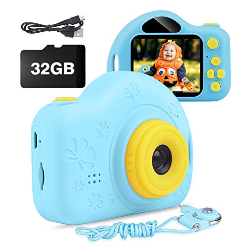 Product Cover Kids Camera, AIMASON Digital Video Camera Gift for Age 3 4 5 6 7 8 9 10 Year Old Boys, Mini Rechargeable and Shockproof Camera Creative DIY Camcorder for Little Boy with 32GB SD Card (Blue)